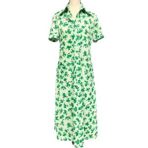70s Mod Floral Mint Green Shirt Dress Medium Vintage Mid Length Dress Spring